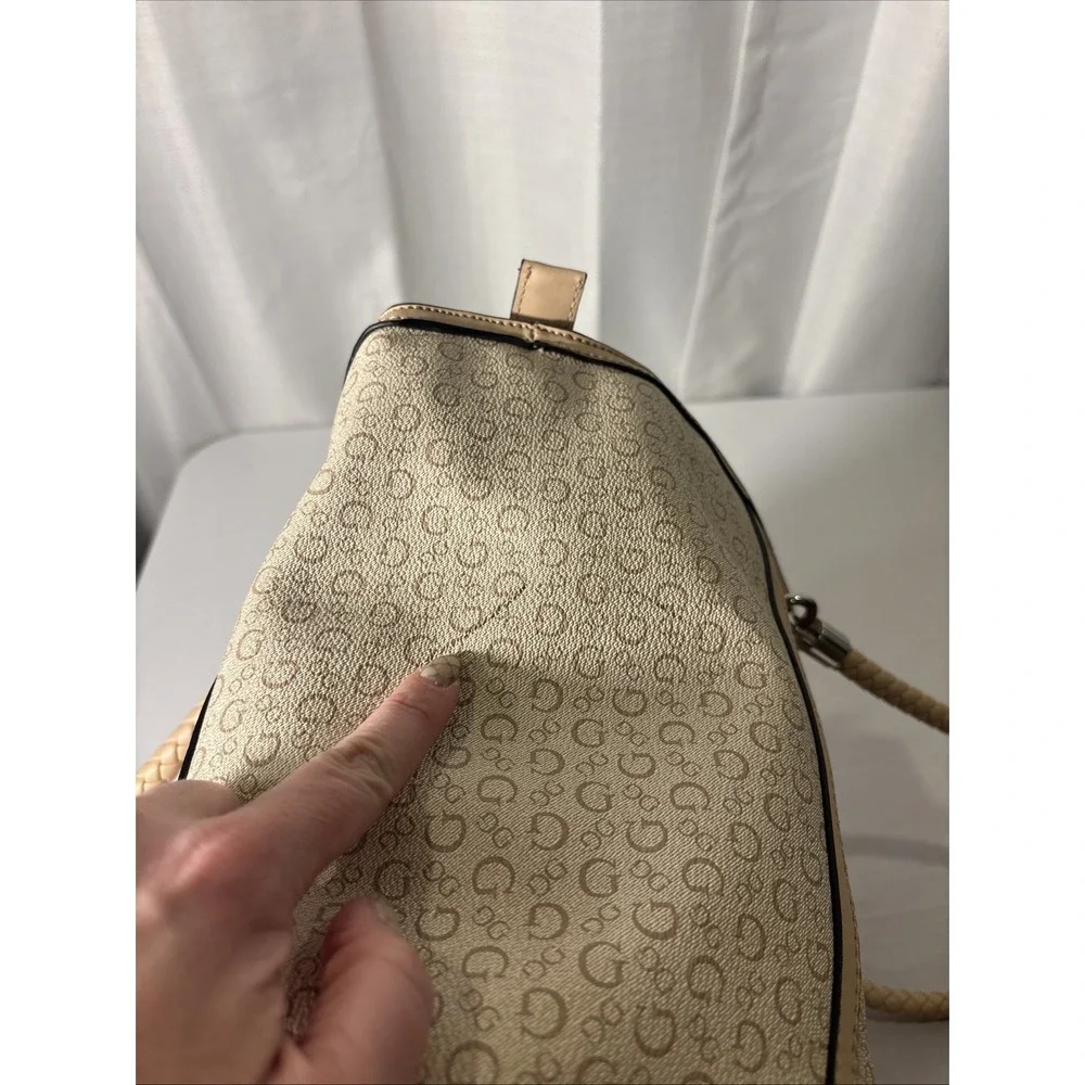 Guess Handbag Purse Satchel Beige Tan 1981 Rope Handle Design Classic